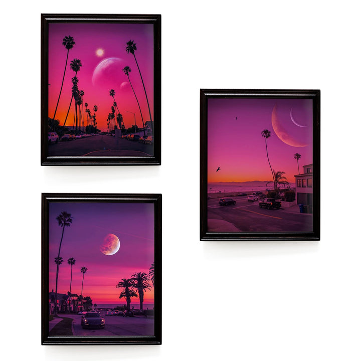 Purple Moons in Paradise Trio- 3 Image Set- Tropical Wall Art Prints- 8 x 10"s- Ready to Frame. Perfect Island Beach Pictures for Home-Beach House-Ocean Themed Decor. Great Gift for Beach Lovers!