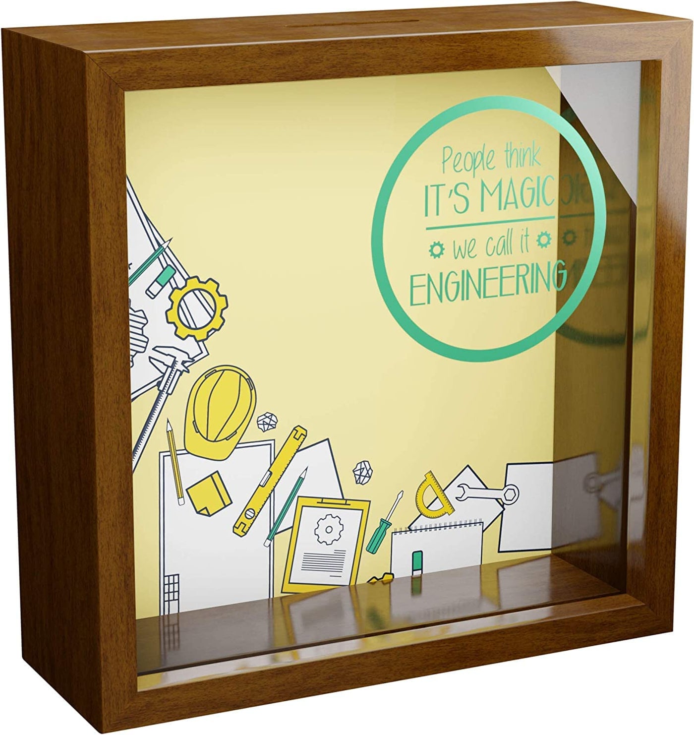 Engineer"Noun-Other People Don't Care About" Shadow Box Wall Decor -6x6x2" Wooden Engineering Themed Display Case -Fun Keepsake Piggy Bank Gift for Home, Office, Work, Dorm Decoration! (engineer)
