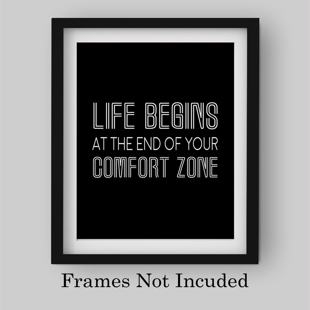 ?Life Begins At The End Of Your Comfort Zone? Motivational Wall Art -8 x 10" Modern Typographic Art Print-Ready to Frame. Inspirational Home-Office-Work-Classroom Decor. Great Advice-Go For It!