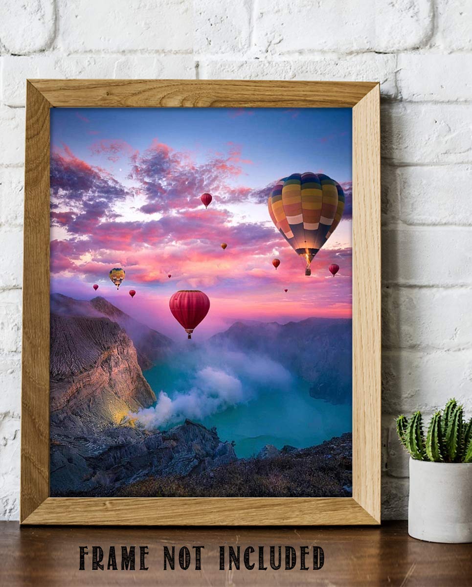 Hot Air Balloons Festival Over Mystic Canyon Lake- 8 x 10" Print Wall Art Ready to Frame. Beautiful Balloons in Gorgeous Natural Setting. Perfect Gift for Flight Enthusiasts.