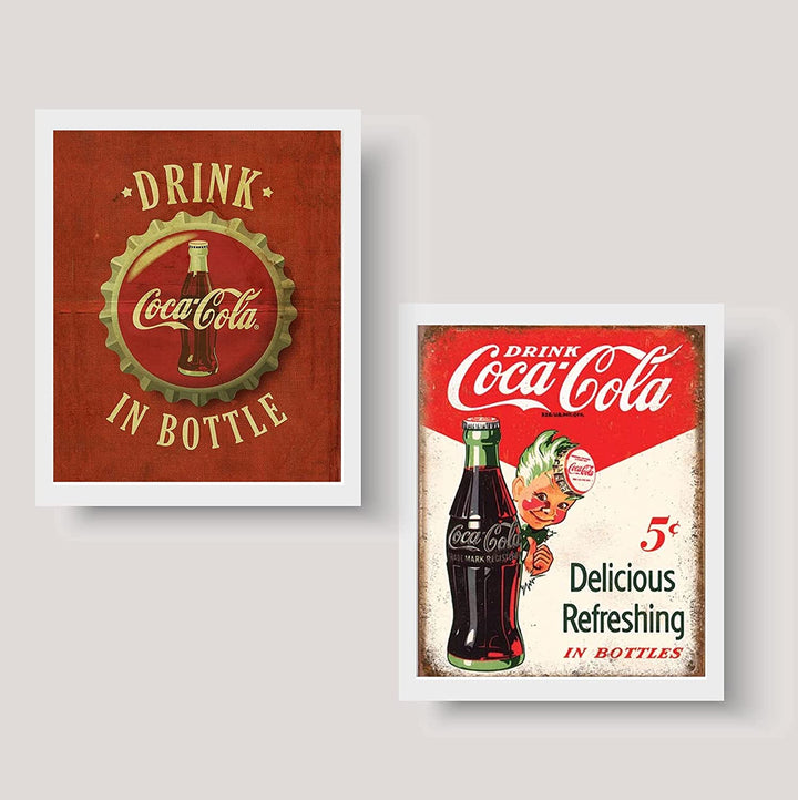 Vintage Coca Cola Bottle/Cap- Signs Print Set (2)- 8 x 10"