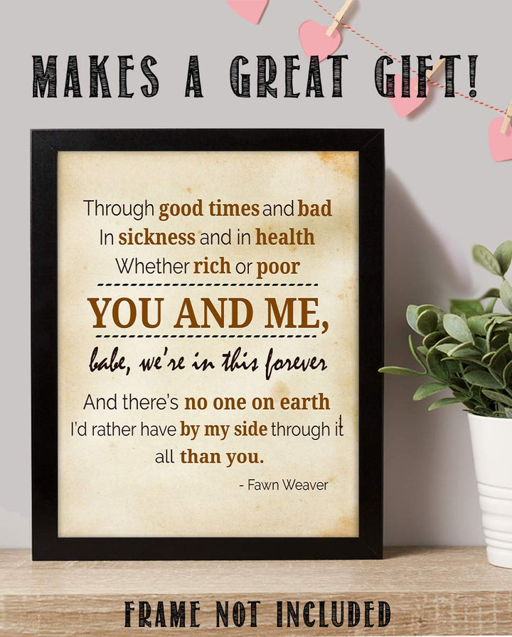 Marriage Vows-You &amp; Me Babe-Forever- Marriage Quotes Wall Art Print- 8 x 10" Wall Decor-Ready to Frame. Modern Typographic Parchment Print for Home-Bedroom Decor. Great Loving Message by Fawn Weaver