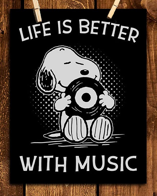 "Life is Better With Music" Snoopy Quotes- Poster Print- 8 x 10"