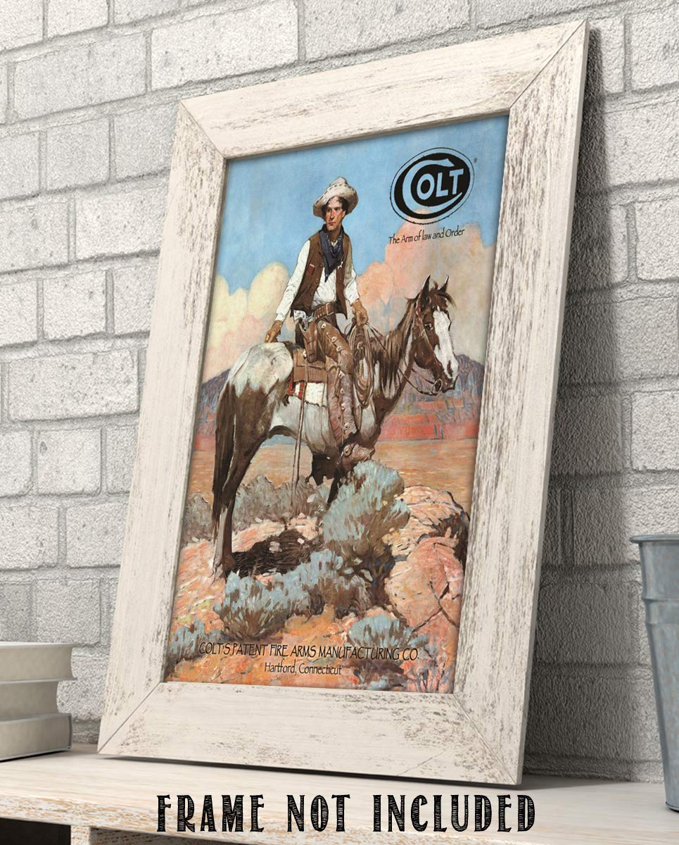 Colt-The Arm of Law & Order- Western Wall Art Sign- 8 x 10"- Gun Sign Replica Print-Ready to Frame. Home-Lodge-Camp-D?cor. Perfect Western Decor Addition For Cowboy & Colt Fans.