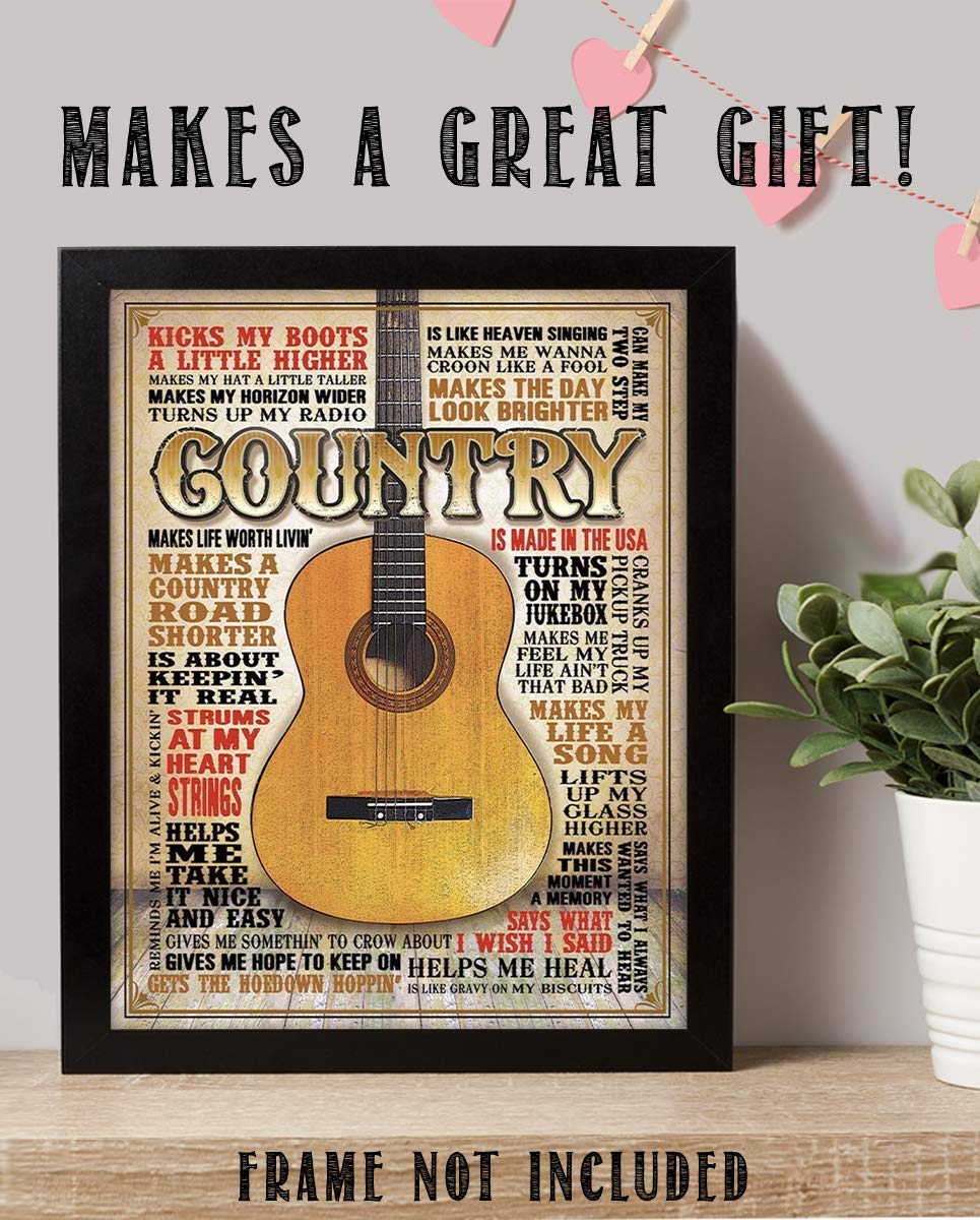 Country Music- Guitar Quotes Wall Art- 8 x 10 Funny Wall Print- Ready To Frame- Typography Print of Fun Country Music Sayings. Home Decor- Bar- Man Cave Decor. Perfect for All Country Music Fans.