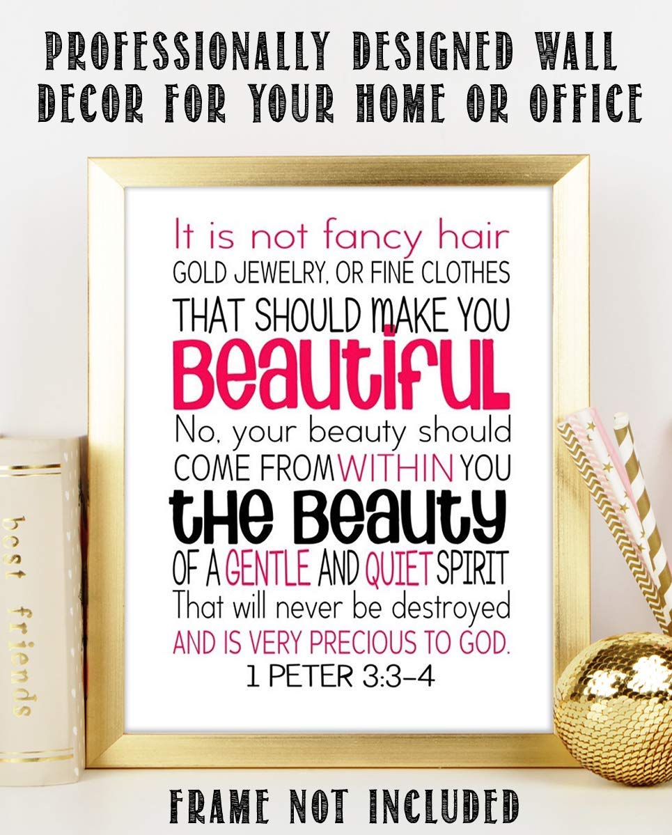 Beautiful- Gentle and Quiet Spirit- 1 Peter 3:3-4- Bible Verse Wall Art- 8x10"- Modern Scripture Wall Art Print- Ready to Frame. Home D?cor- Bedroom Decor. Great Christian Message For Young Women!