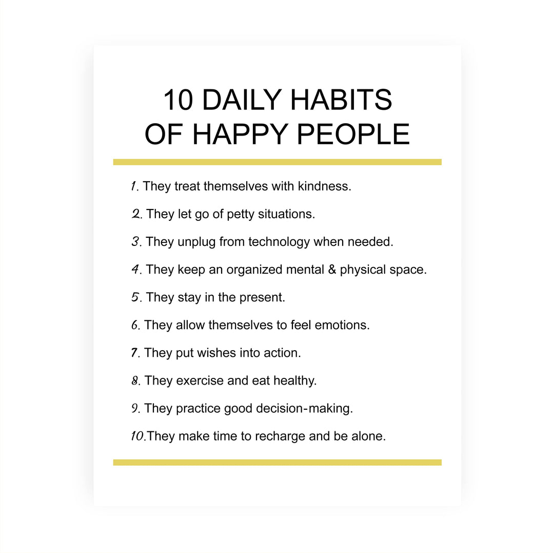 "10 Daily Habits of Happy People"-Motivational Quotes Wall Art -8x10" Inspirational Print -Ready to Frame. Home-Office-Classroom-Teen Decor. Great Gift for Teachers, Graduates, &amp; Motivation!