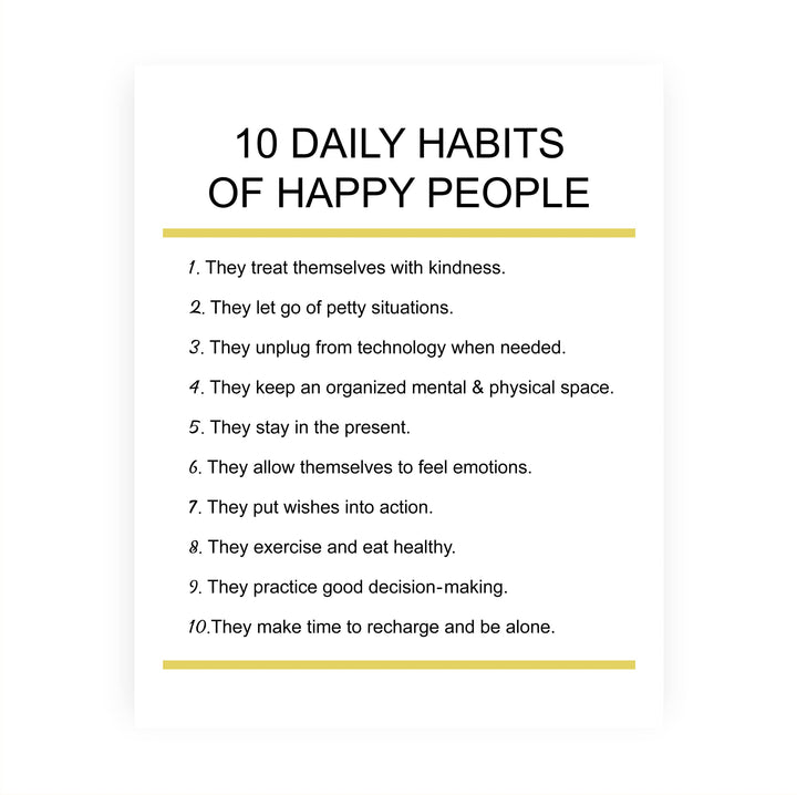 "10 Daily Habits of Happy People"-Motivational Quotes Wall Art -8x10" Inspirational Print -Ready to Frame. Home-Office-Classroom-Teen Decor. Great Gift for Teachers, Graduates, &amp; Motivation!