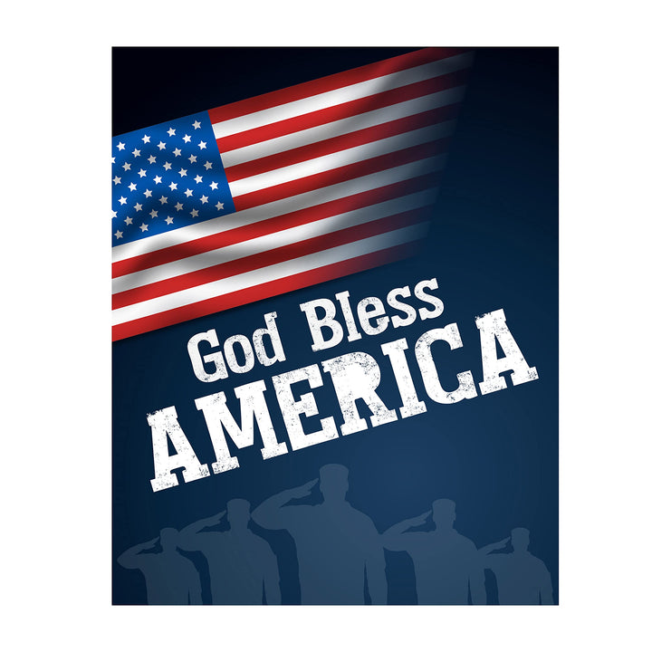 God Bless America-8 x 10" Patriotic Wall Decor-Ready To Frame. Typographic Poster Print w/American Flag &amp; Silhouette of Troops. Ideal Art Decor for Home-Office-Garage-Cave. Display Your Patriotism!