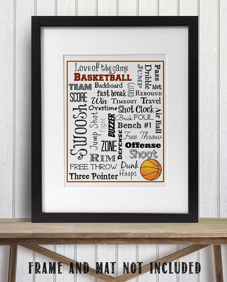 Basketball Fundamentals Word Art-8 x 10"-Poster Print- Ready To Frame. Motivational Wall Art with Key"Game Talk". Sports Home Decor-Bedroom Decor. Great for Locker Room-Gym-Man Cave. Love of The Game