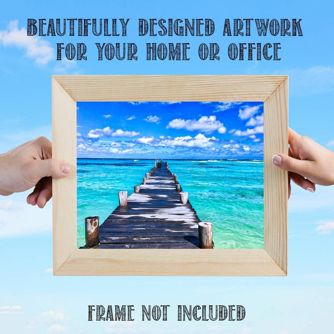 Dock Across the Ocean - 8 x 10" Print Wall Art Ready to Frame. Home D?cor, Office D?cor, Beach Decor &amp; Unique Wall Print. Great Addition for Tropical Decor &amp; Parties. Perfect Gift for Beach Lovers