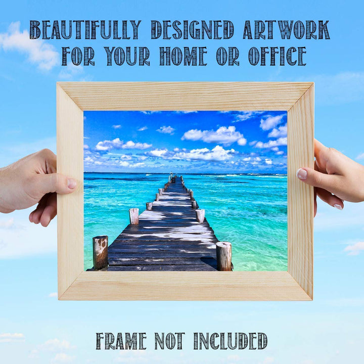 Dock Across the Ocean - 8 x 10" Print Wall Art Ready to Frame. Home D?cor, Office D?cor, Beach Decor &amp; Unique Wall Print. Great Addition for Tropical Decor &amp; Parties. Perfect Gift for Beach Lovers
