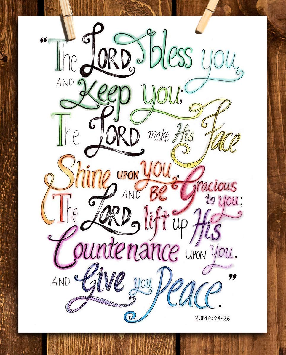 The Lord Bless You, Keep You-Give You Peace-Numbers 6:24-26 Bible Verse Wall Art-8x10"-Modern Typographic Design. Scripture Wall Print-Ready to Frame. Home-Office-Church D?cor. Great Christian Gift.