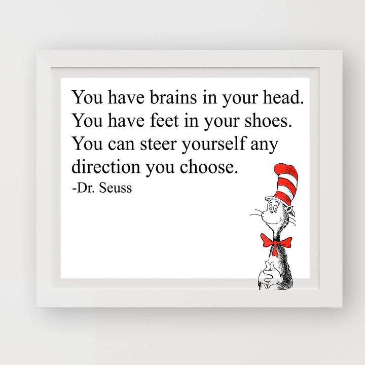 Dr. Seuss Quotes-"You Can Steer Yourself Any Direction You Choose" Inspirational Wall Art- 8x10" Modern Print-Ready to Frame. Motivational Home-Playroom-School-Library Decor. Great Gift for Teachers!