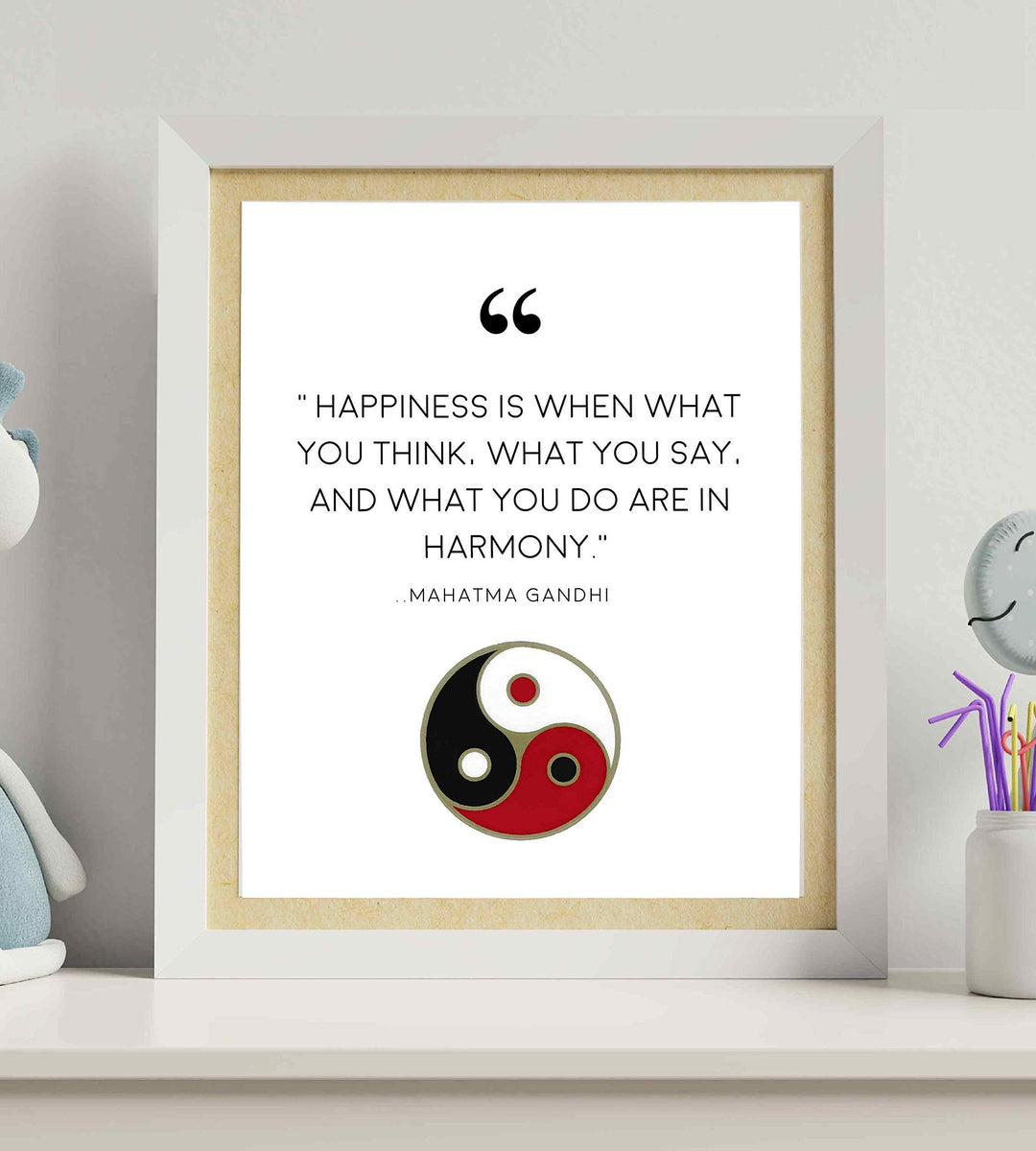Mahatma Gandhi Quotes-"Happiness-When What You Think-Say-Do In Harmony"-8x10" Spiritual Wall Art Print-Ready to Frame. Modern Home-Studio-Office Decor. Perfect Gift for Motivation, Zen &amp; Inspiration!