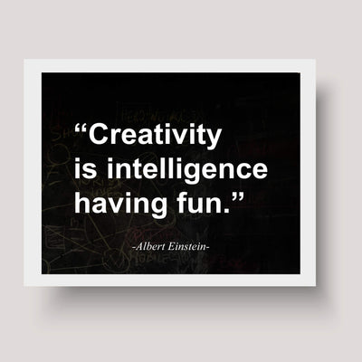 Albert Einstein Quotes-"Creativity Is Intelligence Having Fun" Motivational Wall Art -10 x 8" Typographic Replica Chalkboard Print-Ready to Frame. Perfect Sign for Home-Office-Classroom Decor!