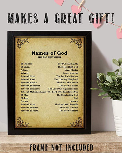 "Names of God- Old Testament-Meanings"- Bible Wall Art. 10 x 8"