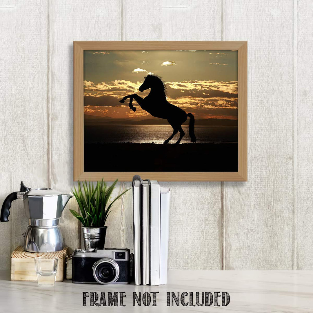 Majestic Horse at Sunset - 8 x 10 Print Wall Art- Ready to Frame- Home D?cor, Office D?cor &amp; Wall Prints for Animal, Horse &amp; Beach Theme Wall Decor. Feel the Power of the Stallion Rearing Up!