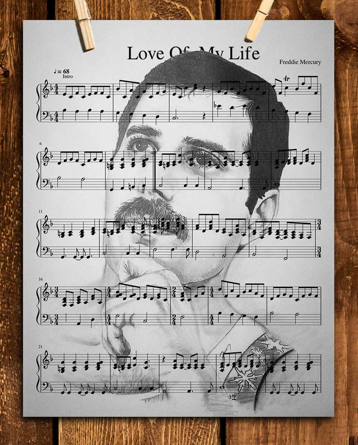 Freddie Mercury-Song Art Print"Love of My Life"-8 x 10