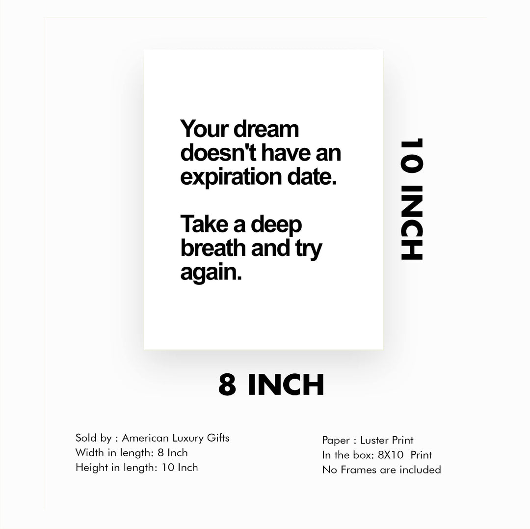 Take A Deep Breath &amp; Try Again Motivational Wall Art Decor -8 x 10" Inspirational Typography Print -Ready to Frame. Perfect Decoration for Home-Office-Work-Desk Sign. Great Gift of Motivation!