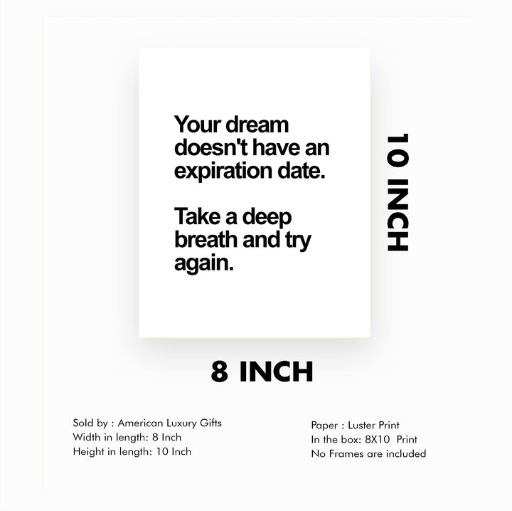 Take A Deep Breath &amp; Try Again Motivational Wall Art Decor -8 x 10" Inspirational Typography Print -Ready to Frame. Perfect Decoration for Home-Office-Work-Desk Sign. Great Gift of Motivation!