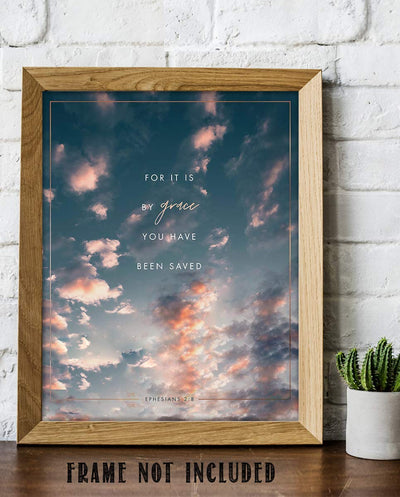 ?For It Is By Grace You Have Been Saved?- Ephesians 2:8- Bible Verse Wall Art- 8 x 10" Modern Typographic Design. Scripture Wall Print-Ready to Frame. Home-Office-Church D?cor. Perfect Christian Gift!