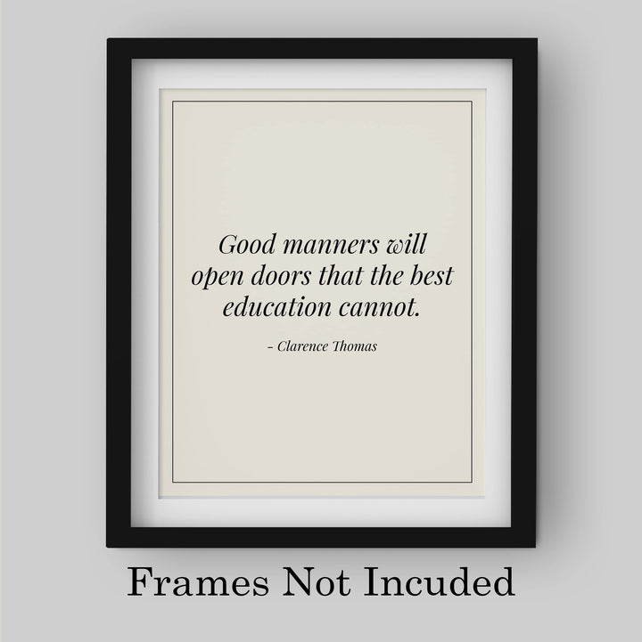 Justice Clarence Thomas Quotes-"Good Manners Will Open Doors" Motivational Supreme Court Quote Wall Decor -8 x 10" Typographic Art Print -Ready to Frame. Great Home-Office-School-Dorm-Library Decor.