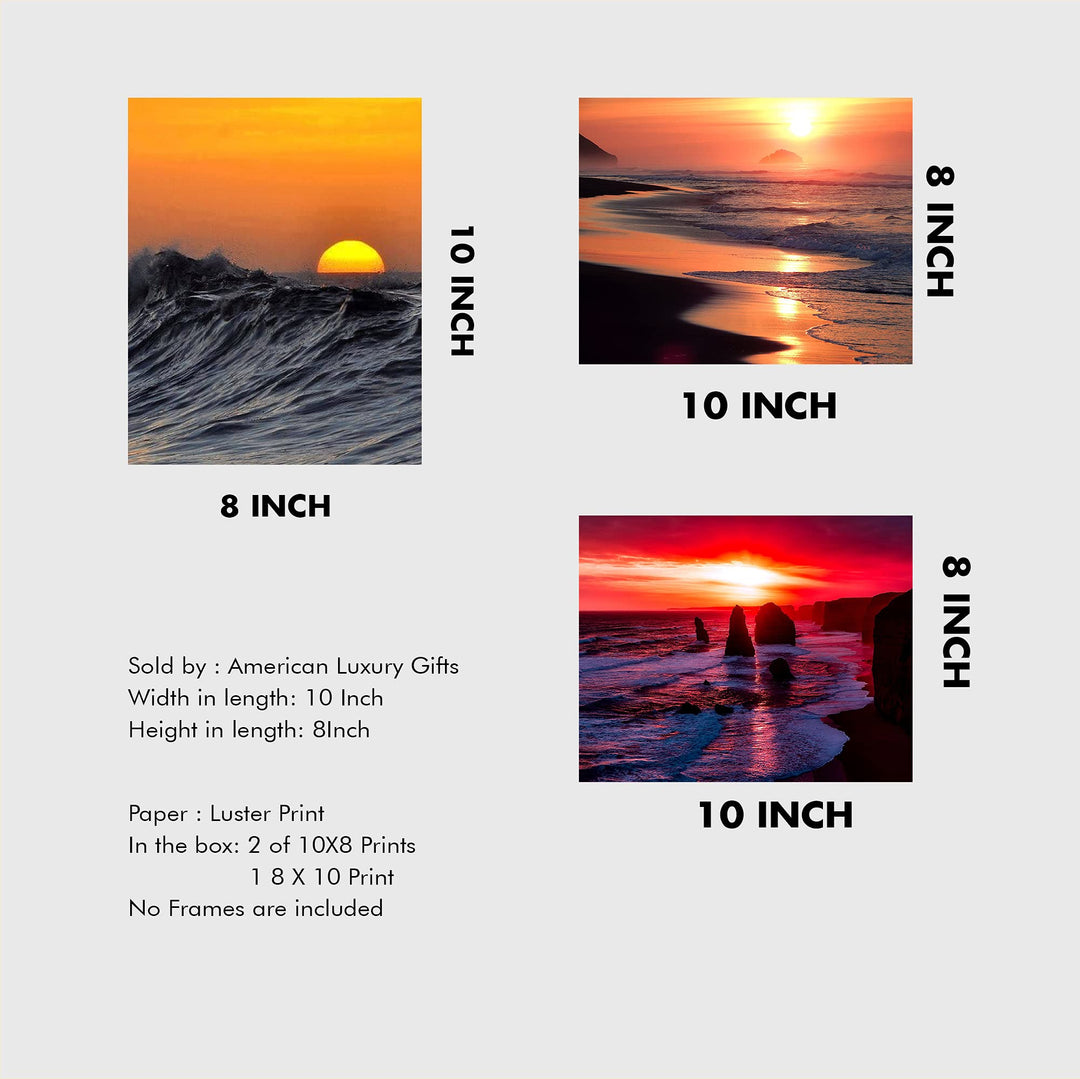 Tropical Beach Sunset Trio- 3 Image Set-Wall Art Prints- 8 x 10"s- Ready to Frame. Beautiful Beach D?cor- Island Beach Sunsets Make the Perfect Art for Any Room. Great Gift for Beach Pictures Wall Art