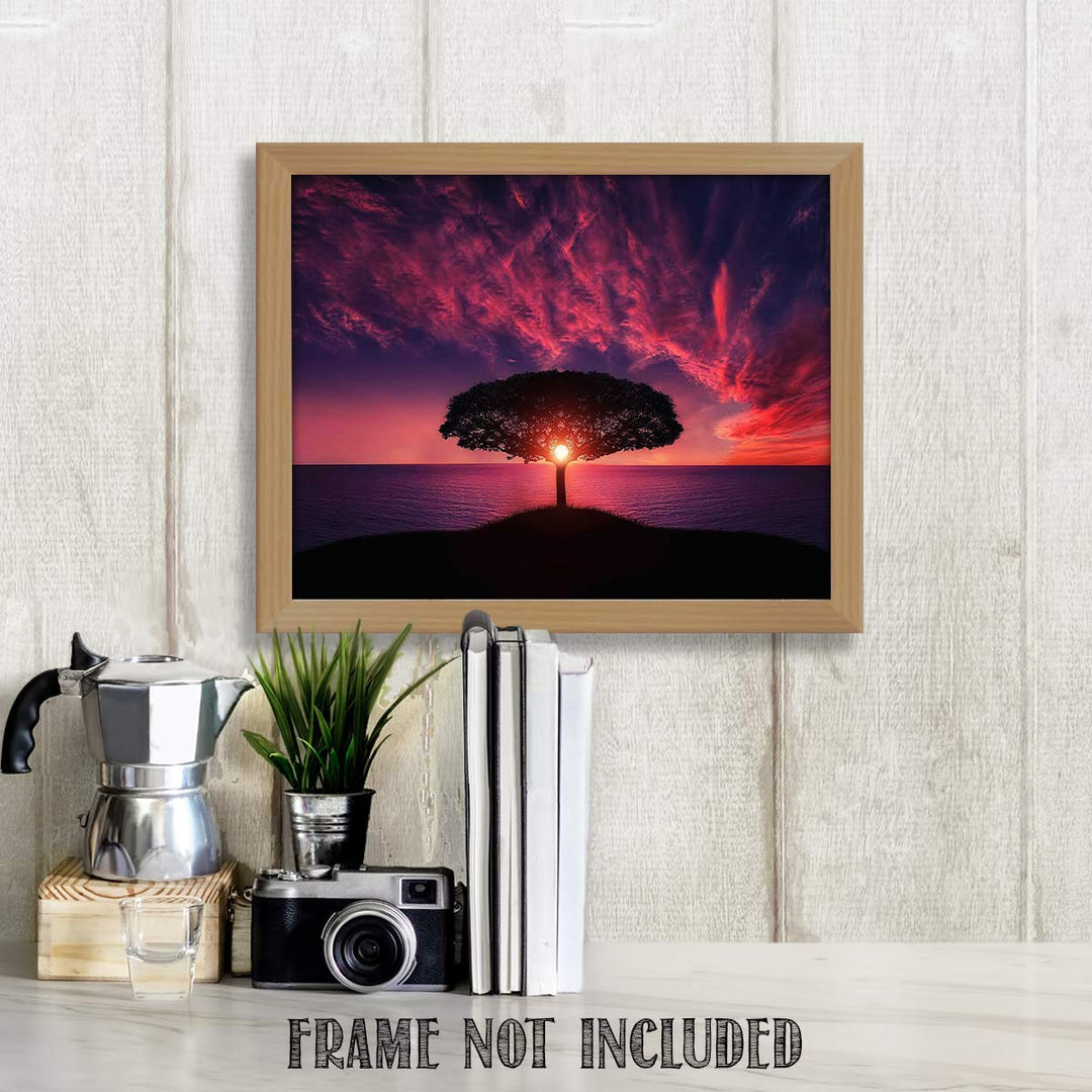Tree of Life Sunset- 8 x 10"- Print Wall Art- Ready to Frame. Home D?cor, Office D?cor &amp; Nursery Decor. Gorgeous Sun Magically Projecting Thru Tree Overlooking Ocean. Great Art Print for Any Room.