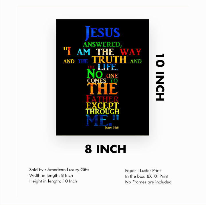 "Jesus-I Am the Way, Truth &amp; Life"-Bible Verse Wall Art -Cross Word Art Sign -Scripture Wall Print-Ready to Frame. Home-Office-Church-Religious Decor. John 14:6. Great Christian Gift!