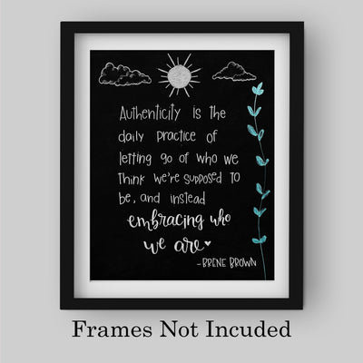 Authenticity-Embracing Who We Are-Inspirational Quotes Wall Art -8 x 10" Modern Art Print w/Replica Chalkboard Design -Ready to Frame. Motivational Home-Office-School Decor. Great Life Lesson!