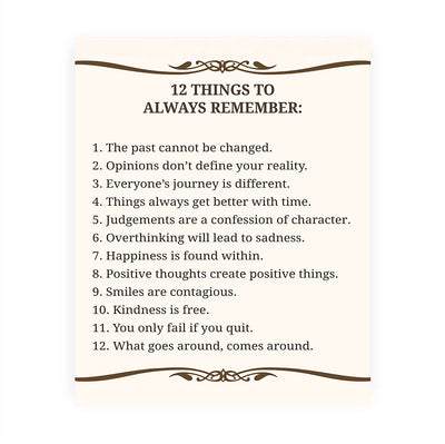 "12 Things To Always Remember"- Inspirational Wall Art- 8 x 10"