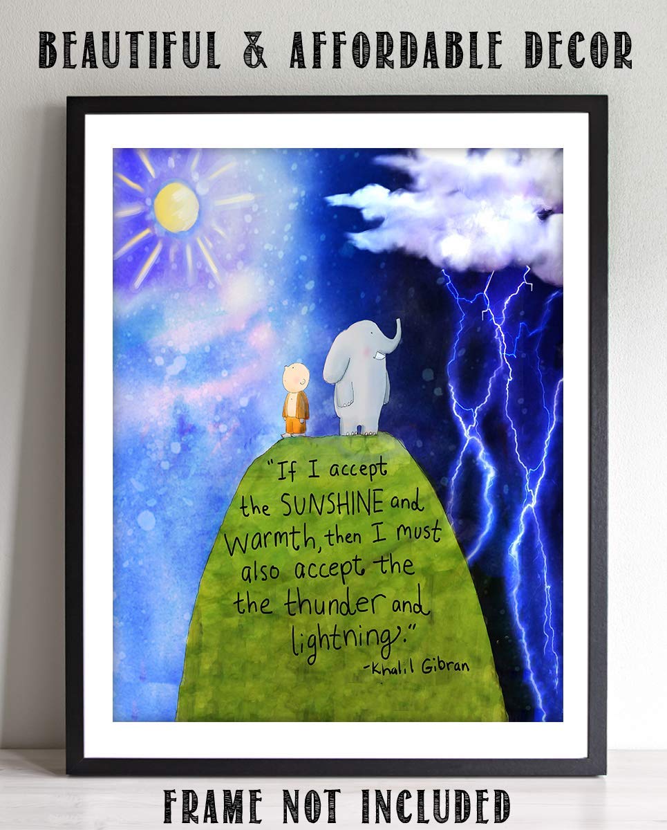 Khalil Gibran Quotes-Wall Art Decor-"Accept Sunshine &amp; Warmth". 8 x 10" Animated Typographic Print-Ready To Frame. Perfect Home-Office-School-Play Room. Fun Art Gift To Teach Gratitude With Kids.