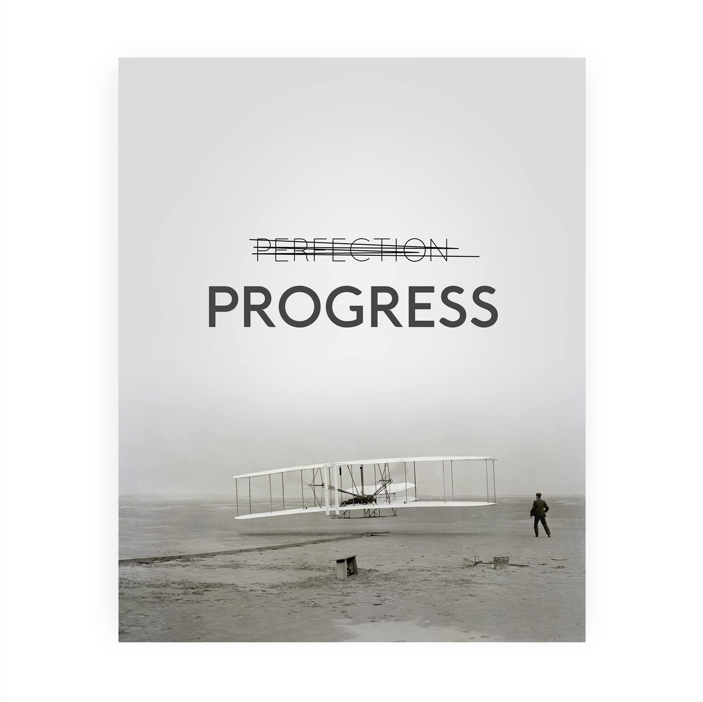 Progress Motivational Quotes Wall Art Sign -8 x 10" Black & White Vintage Airplane Picture Print -Ready to Frame. Inspirational Decor for Home-Office-Classroom-Gym. Great Gift for Motivation!