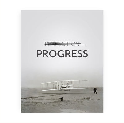 Progress Motivational Quotes Wall Art Sign -8 x 10" Black & White Vintage Airplane Picture Print -Ready to Frame. Inspirational Decor for Home-Office-Classroom-Gym. Great Gift for Motivation!