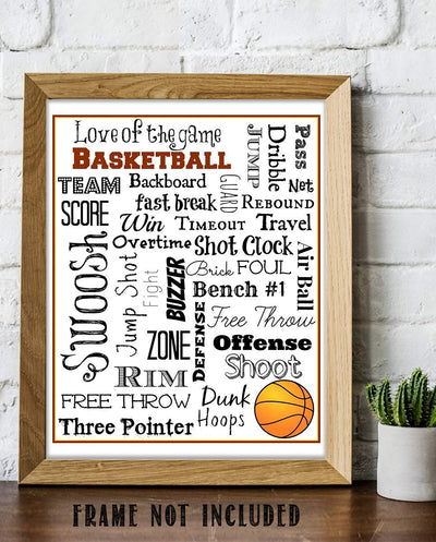 Basketball Fundamentals Word Art-8 x 10"-Poster Print- Ready To Frame. Motivational Wall Art with Key"Game Talk". Sports Home Decor-Bedroom Decor. Great for Locker Room-Gym-Man Cave. Love of The Game