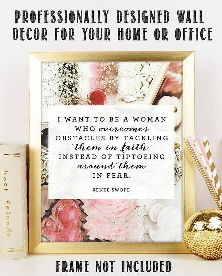 Renee Swope Quotes-Spiritual Wall Art- ?Be a Woman Who Overcomes By Faith vs. Fear?- 8 x 10" Modern Typographic Print-Ready to Frame. Religious Home-Office-Church D?cor. Encouraging Christian Gift.
