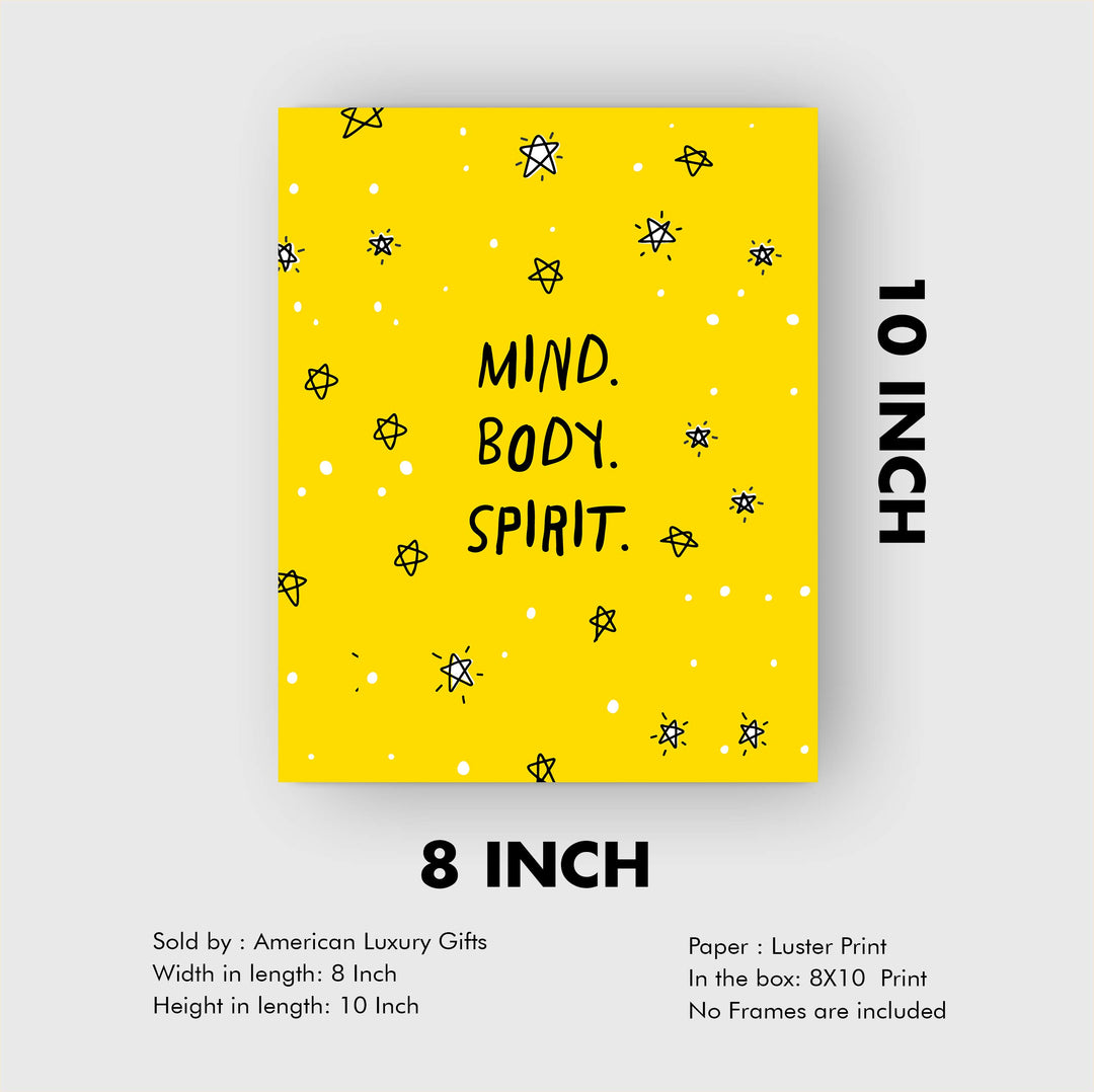 ?Mind-Body-Spirit?-Motivational Quotes Wall Art-8 x 10" Typographic Spiritual Fitness Print-Ready to Frame. Inspirational Home-Office-Gym-Studio Decor. Perfect Zen Sign for Mindfulness &amp; Meditation!