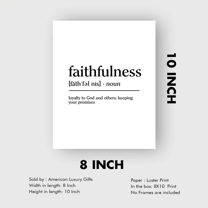 Faithfulness-Loyalty to God &amp; Others Inspirational Christian Wall Art-8 x 10" Typographic"Gifts of the Spirit" Print-Ready to Frame. Home-Office-Church-Sunday School Decor. Great Gift of Faith!