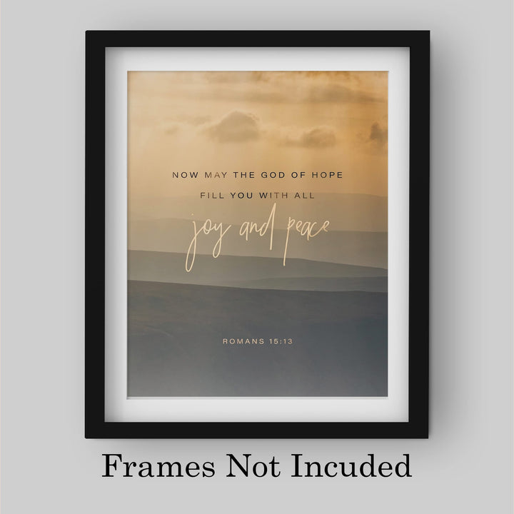 May the God of Hope Fill You With Joy &amp; Peace-Bible Verse Wall Art -8 x 10" Christian Mountain Photo Print -Ready to Frame. Inspirational Home-Office-Church Decor! Romans 15:13. Great Gift of Faith!