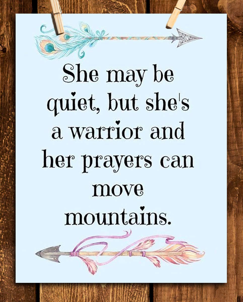She May Be Quiet- Prayer Warrior Moves Mountains- 8 x 10" Spiritual Wall Decor. Modern Typographic Print-Ready to Frame. Home- Office D?cor. Great Christian Gift. Inspiring Reminder-Power of Prayer.
