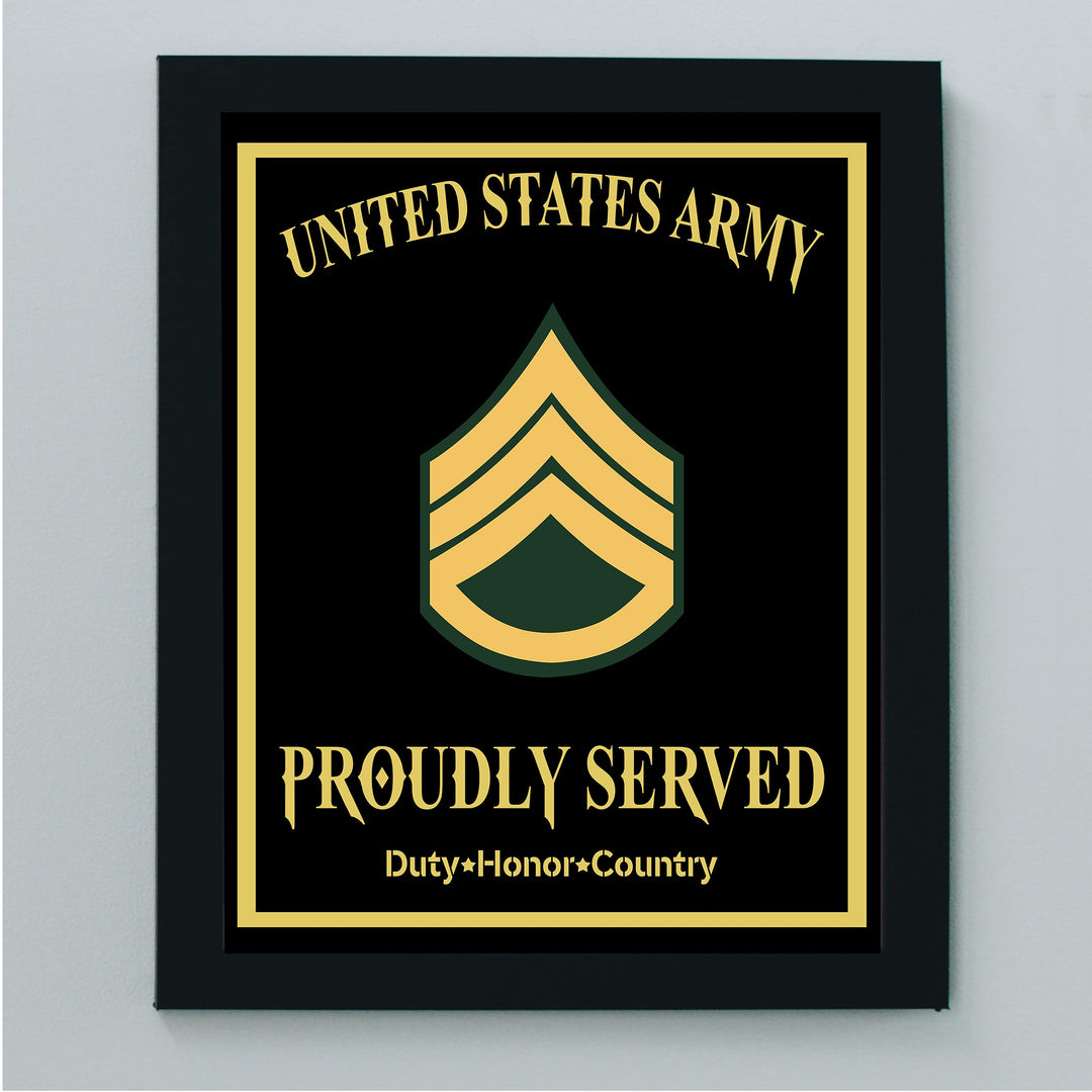 Proudly Served-Duty, Honor, Country United States Army Badge Wall Sign-8 x 10" US Military Print-Ready to Frame. Home-Office-School-Cave Decor. Great Gift for Veterans! Display Your Pride-Go Army!