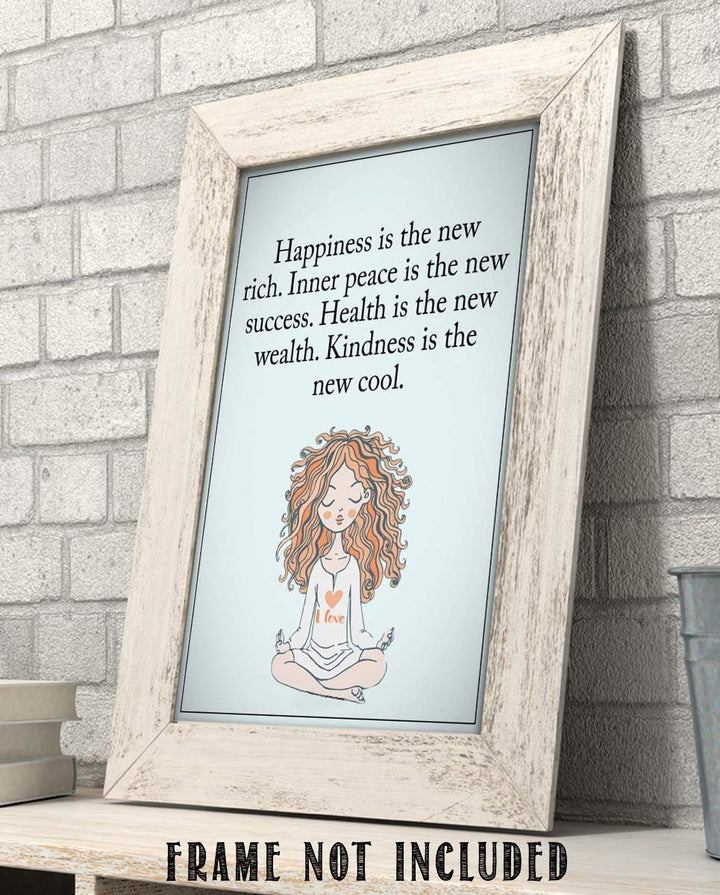 Happiness is the New Rich- Inspirational Wall Art in Yoga Pose-8 x 10 Print Wall Print-Ready to Frame. Modern Chic Decor for Home- Office &amp; Studio. Peace, Health &amp; Kindness is the New Cool-Success!