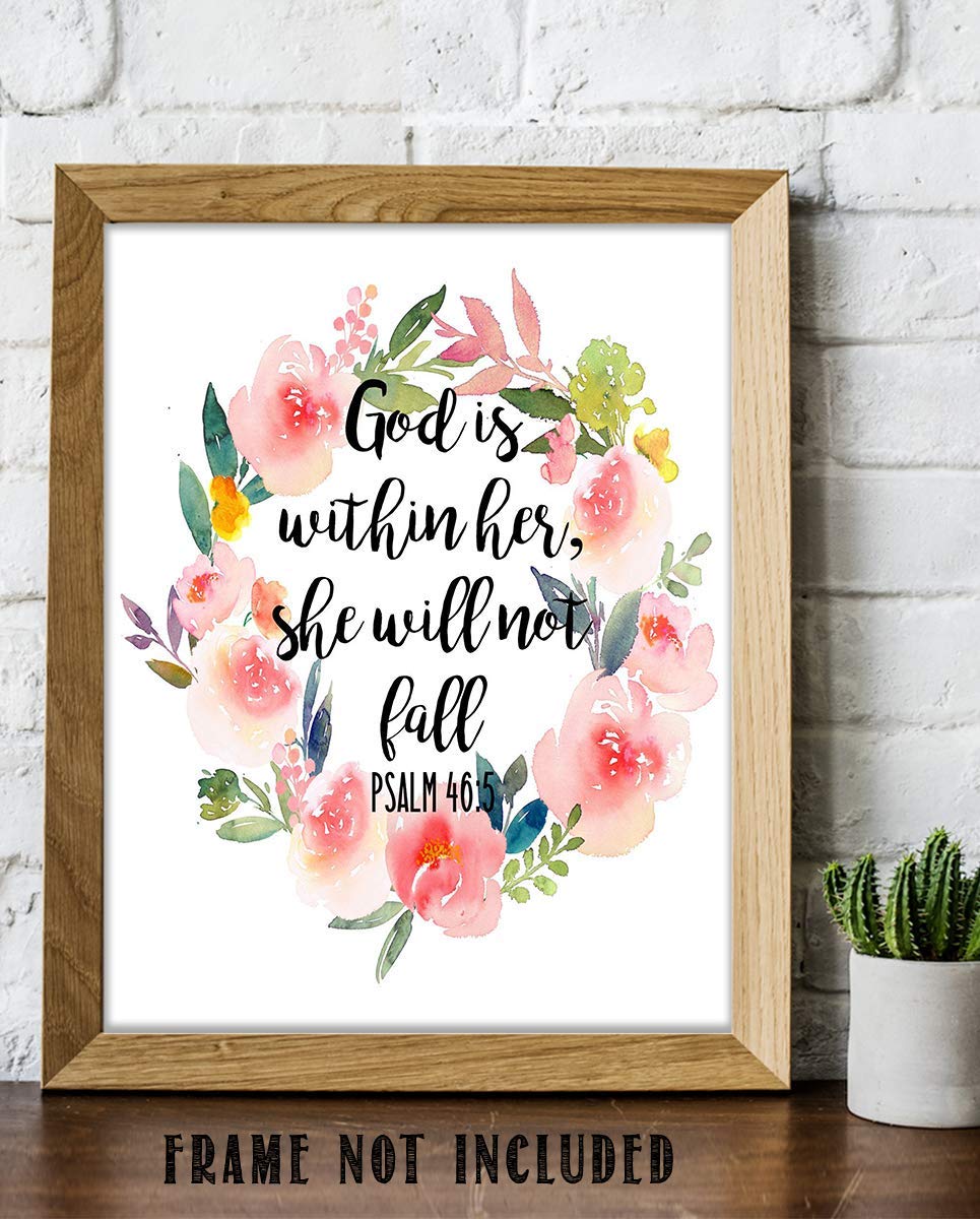 God is Within Her-She Will Not Fall- Psalms 46:5- Bible Verse Wall Art-8x10- Scripture Wall Art- Ready to Frame. Home D?cor, Office D?cor- Christian Wall Art. Inspiring &amp; Encouraging Verse-Mentors