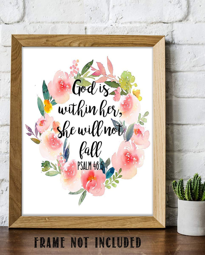 God is Within Her-She Will Not Fall- Psalms 46:5- Bible Verse Wall Art-8x10- Scripture Wall Art- Ready to Frame. Home D?cor, Office D?cor- Christian Wall Art. Inspiring &amp; Encouraging Verse-Mentors