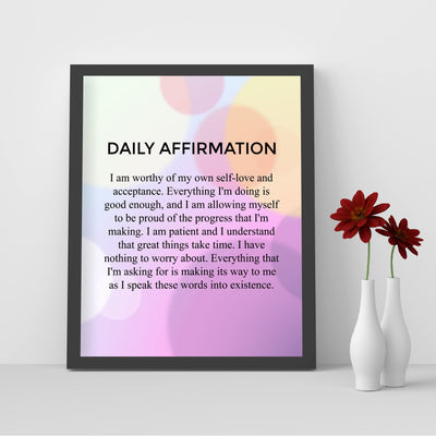 Daily Affirmations-8 x 10" Inspirational Poster Print. Motivational Wall Art-Ready to Frame. Ideal for Home-Office-Classroom-Teen Decor. Program Yourself to Win the Day! Great Gift for Graduates.