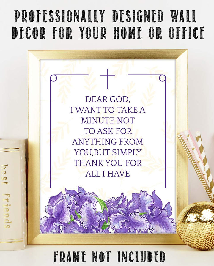 Dear God-Not Asking, But Thanking You For All. 8 x 10"- Spiritual Wall Decor. Modern Floral Typographic Print- Ready to Frame. Home-Office-Church D?cor. Perfect Christian Gift of Gratitude.
