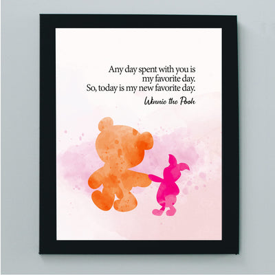 Winnie the Pooh Quotes-"Today Is My New Favorite Day" Inspirational Wall Art -8 x 10 Replica Abstract Painting Art Print-Ready to Frame. Classic Home-Bedroom-Nursery-Play Room Decor. Great Gift!