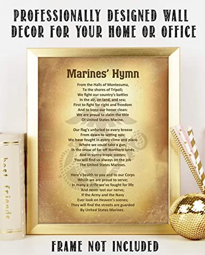 Marine Corps Hymn- Song Wall Art w/Logo Silhouette- 8 x 10"