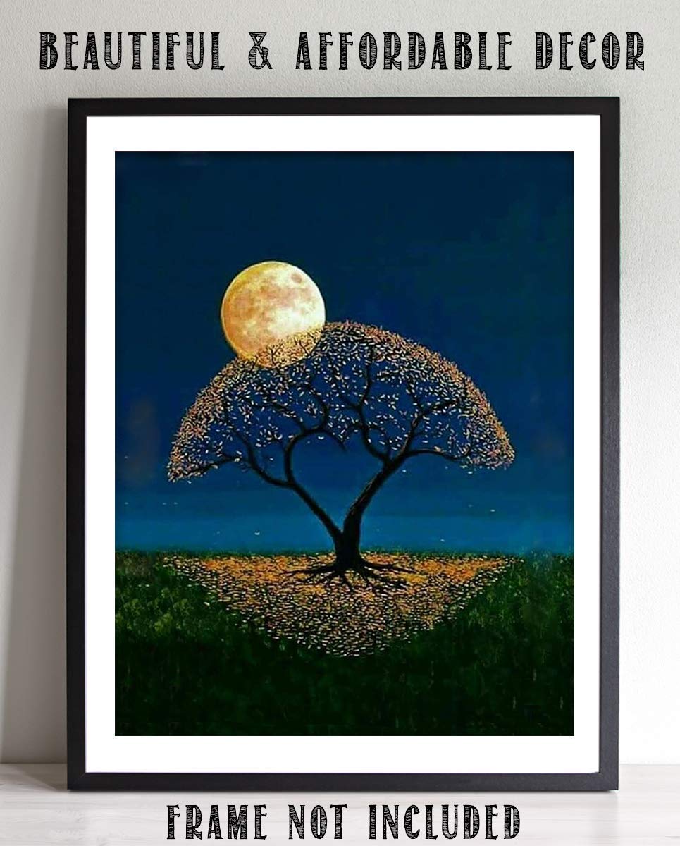 Magical Moon & Electric Tree - 8 x 10 Print Wall Art- Ready to Frame. Home D?cor, Bedroom D?cor & Wall Print. Perfect Nursery Decor, Children's Room and Enchanted Gift for Nature Lovers.